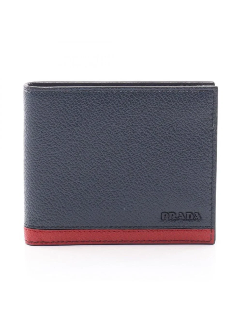 Prada Bifold Wallet Vit Micro Grain Navy Red Leather Billfold